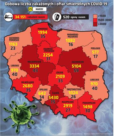 koronawirus w Polsce województwa 25 3 2021