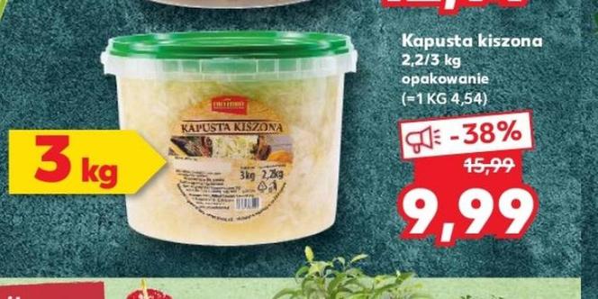 Kapusta kiszona w cenie 9,99 zł/3 kg