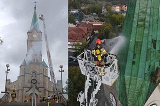 Przy sanktuarium na Krupówkach pojawił się dym. Strażacy rozłożyli gigantyczną drabinę