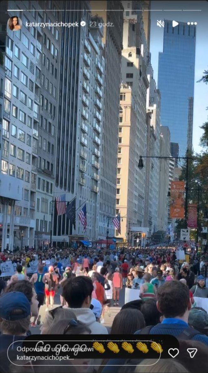 Katarzyna cichopek dopinguje męża na Maratonie Nowojorskim