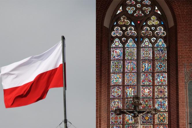 Kościół i flaga Polski na 11 listopada