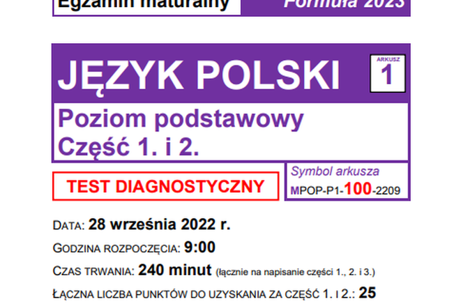 Arkusz matury próbnej CKE - język polski 2022 (formuła 2023)