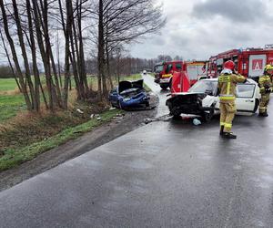 Śmiertelny wypadek pod Łaskiem. Kierujący volkswagenem nie żyje, 4-letnie dziecko zabrał śmigłowiec [ZDJĘCIA]