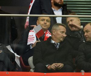 Karol Nawrocki na meczu Polska - Holandia