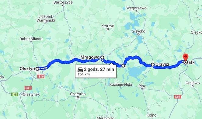 Olsztyn - Ełk przez Mrągowo, Mikołajki, Orzysz