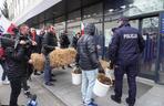 Protest rolników w Białymstoku. Rolnicy rozsypali bele słomy przed biurami PO i PiS