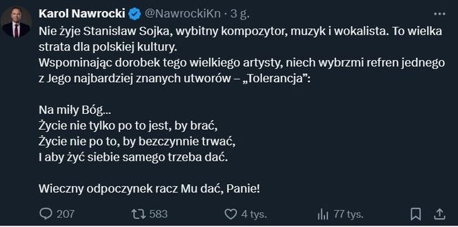 Politycy żegnają Stanisława Soykę