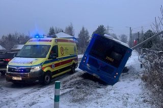 Pasażerowie przeżyli prawdziwe chwile grozy. Autobus zjechał do rowu i uderzył w słup!