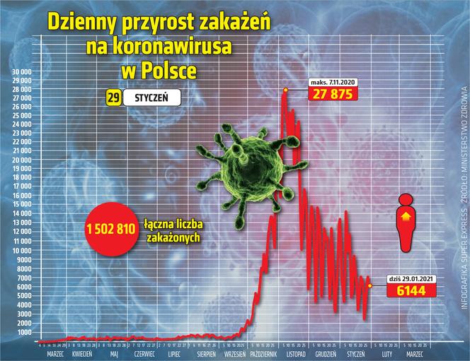 wirus polska przyrost dobowy 29.01.2021