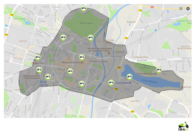 Blinkee ogranicza zasięg usług w Poznaniu - mapa