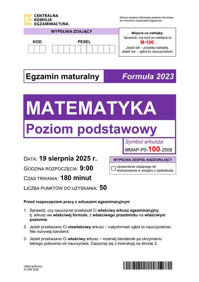 Matura poprawkowa  MATEMATYKA 2025- FORMUŁA 2023