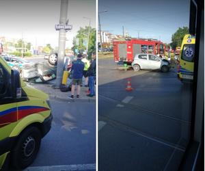 Wypadek na Królowej Jadwigi! Jedno auto dachowało 