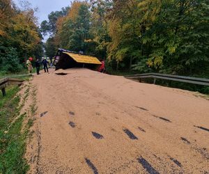 Przewrócona ciężarówka ze zbożem