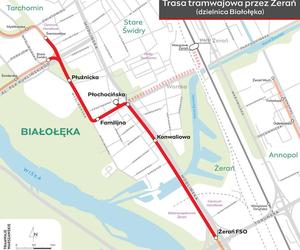 Tramwaj wzdłuż Modlińskiej na Żeraniu w Warszawie – mapa