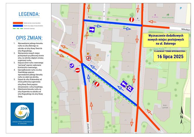 Zmiana organizacji ruchu na ulicach Batorego, Sowińskiego i Kopernika w Tarnowie