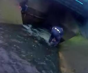 Kobieta wpadła do kanału i nie mogła się wydostać! Nagranie z akcji mrozi krew w żyłach