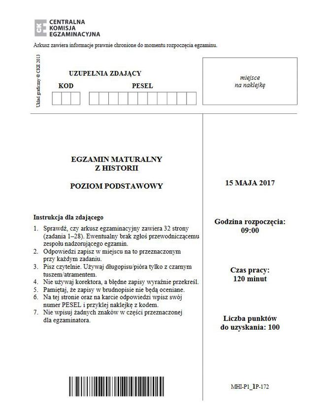Matura 2017 z historii podstawowej