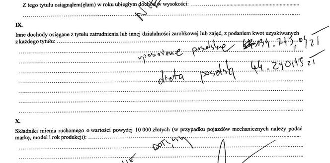Fragment oświadczenia majątkowego