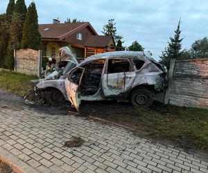 Lisewo Malborskie. Pożar auta po uderzeniu w słup energetyczny. Dwie osoby uratowali świadkowie.