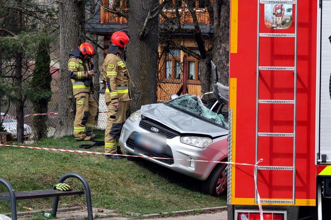 Drzewo przewróciło się na jadący samochód w Zakopanem