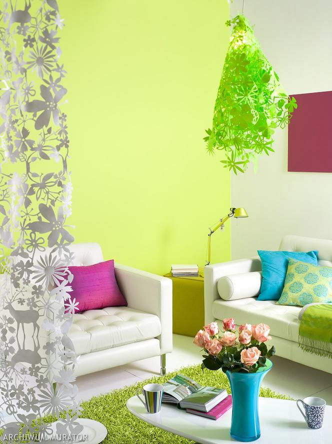 Zielona ściana w salonie