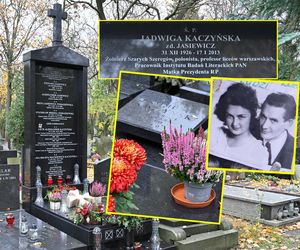 Groby rodziców Kaczyńskiego. Monumentalny pomnik matki widać z daleka, bo góruje nad innymi. Nagrobek ojca jest skromniejszy 