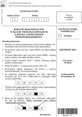 Próbny EGZAMIN GIMNAZJALNY grudzień 2011 - język ANGIELSKI: jakie były PYTANIA, ARKUSZE, ODPOWIEDZI, PRZECIEKI