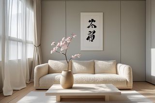 Wnętrze w stylu japandi wygenerowane przez AI w Canvie