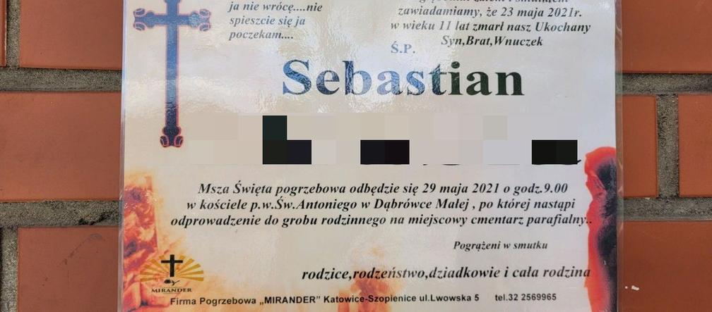 Pogrzeb Sebastiana z Katowic. Wzruszająca kartka na szkole chłopca: Nie płaczcie, ja nie wrócę