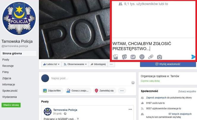 Facebook, Tarnowska Policja