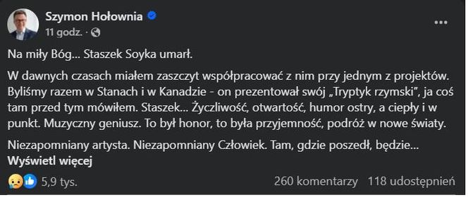 Politycy żegnają Stanisława Soykę