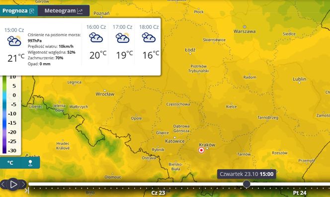 Pogoda na 23 października - mapa IMGW