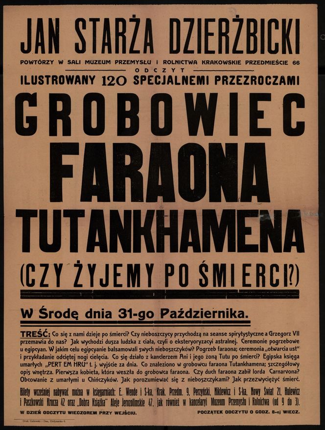 Afisz odczytu: Grobowiec faraona Tutankhamena (czy żyjemy po śmierci) 