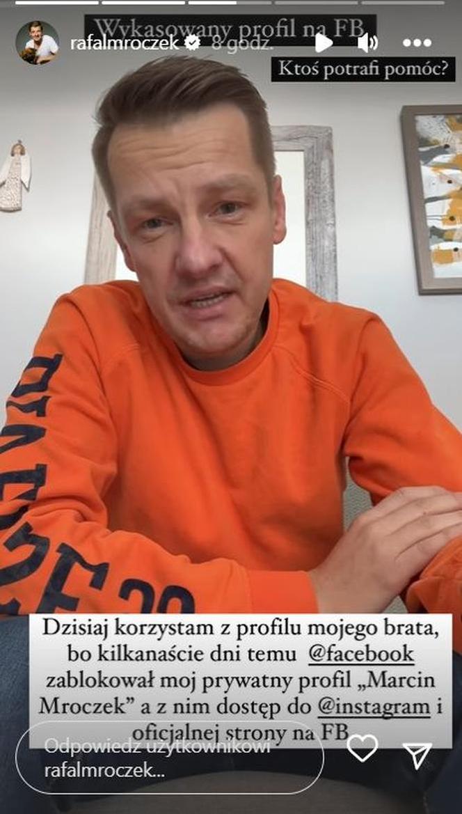 Marcin Mroczek (Piotrek z M jak miłość) na profilu brata Rafała na Instagramie