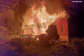 Potężny pożar altany w Jastrzębiu-Zdroju. Policjanci wyprowadzili mężczyznę i psa z budynku