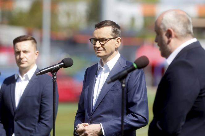 Premier Mateusz Morawiecki na stadionie Rakowa Częstochowa