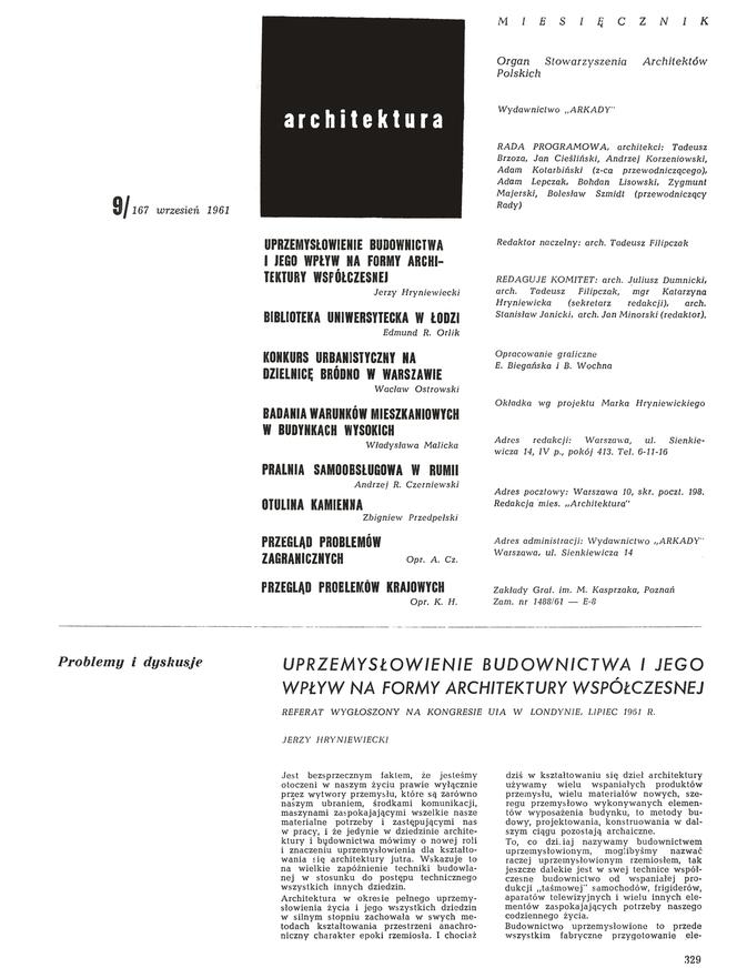 Z archiwum „Architektury 9/1961
