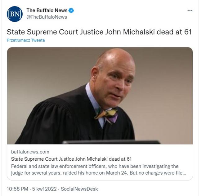 Sędzia Michalski odebrał sobie życie
