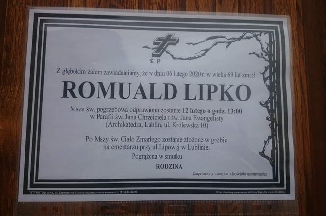 Pogrzeb Romualda Lipki odbędzie się 12 lutego 2020 roku w Lublinie