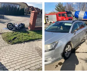 Motocyklem wjechał w samochód. 25-letni motocyklista trafił do szpitala