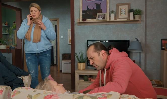 Barwy szczęścia odc. 2637. Basia (Sławomira Łozińska), Borys (Jakub Wieczorek), Aldona (Elżbieta Romanowska)