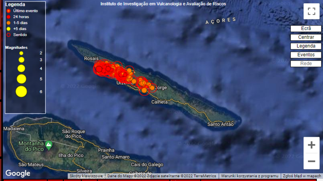 Niepokojące doniesienia z Azorów. Na wyspie Sao Jorge odnotowano prawie 2000 trzęsień ziemi! 