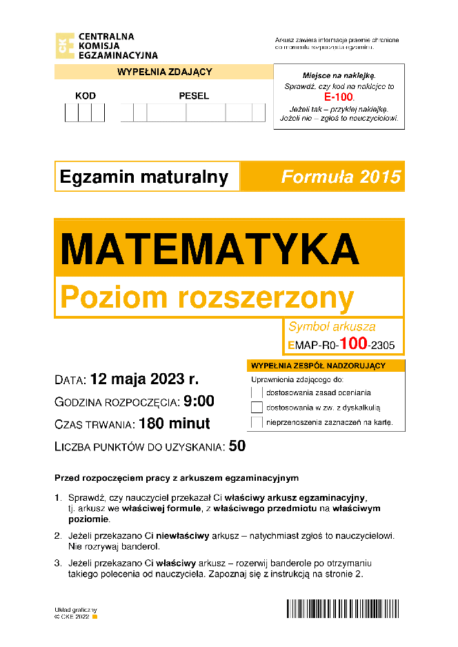 Matura 2023 rozszerzona matematyka - arkusz CKE stara formuła 2015