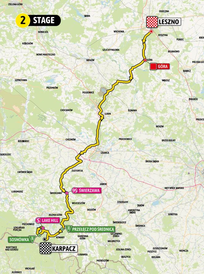 Mapa 2. etapu Tour de Pologne 2023