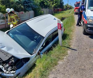 Wypadek na DK 42 w Parszowie. Auto wylądowało w rowie