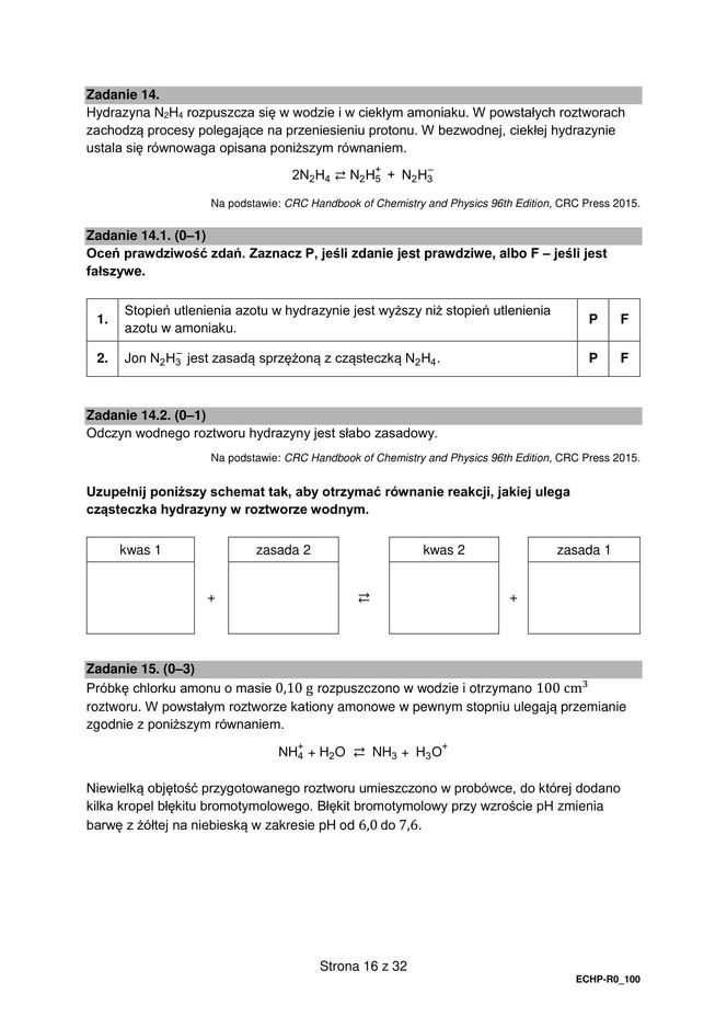 Matura 2025 chemia rozszerzona - arkusz CKE 16.05.2025 - Formuła 2015