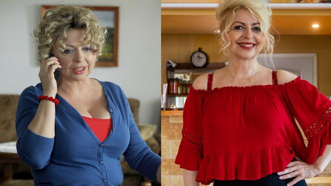 Violetta Arlak jako wójtowa Halina w serialu Ranczo i Krysia w Miłość na zakręcie