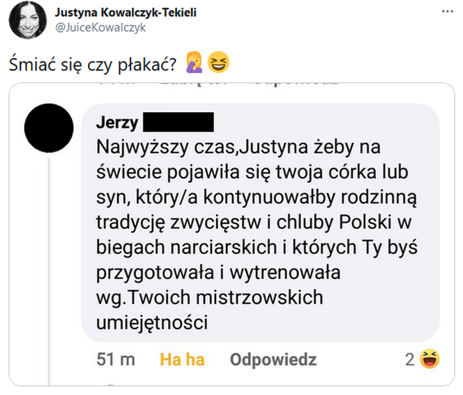 Komentarz na wpis Justyny Kowalczyk