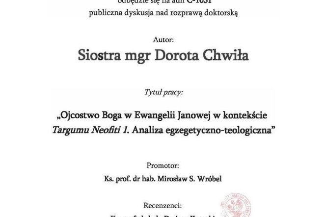 Obrona pracy doktorskiej o naukach biblijnych na KUL