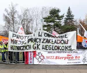 Konwencja KO w Gliwicach. Protest związkowców górniczych i hutniczych 